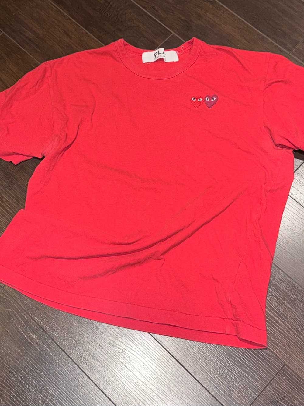 PLAY Comme Des Garçons T-Shirt Men’s Asia Size XL Red Double Heart Made In Japan